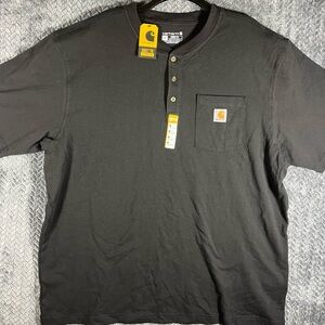 Carhartt Men’s Henley Loose Fit 1/4 Button Short Sleeve Heavy Shirt Black XL